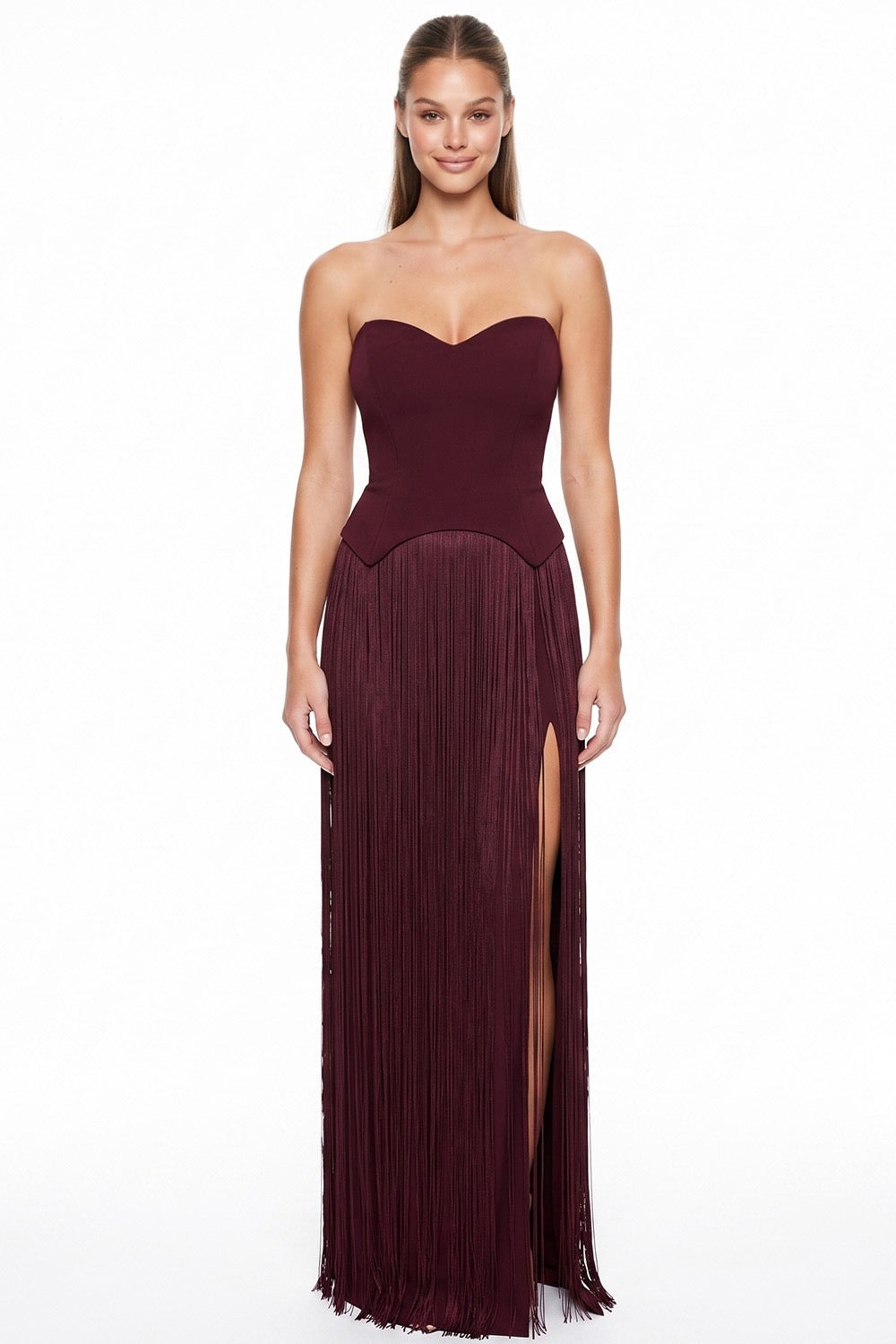 Magnolia Burgundy Fringed Maxi Dress