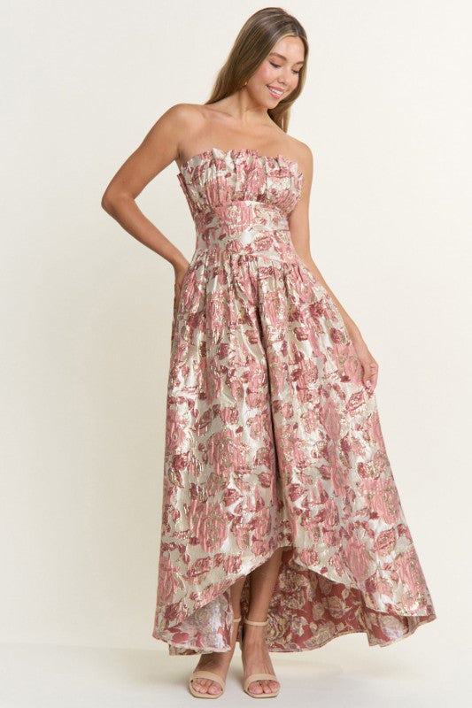 Amara Blush Pink/Gold High Low Maxi Dress