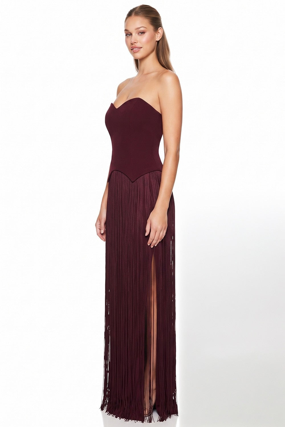Magnolia Burgundy Fringed Maxi Dress