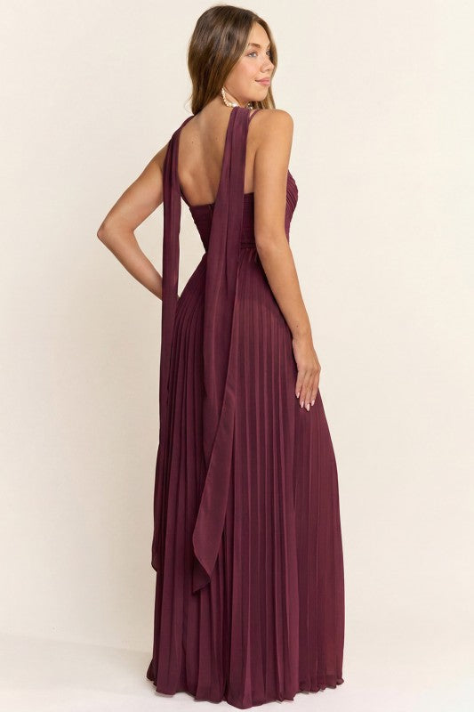 Bordeaux Pleated Gown