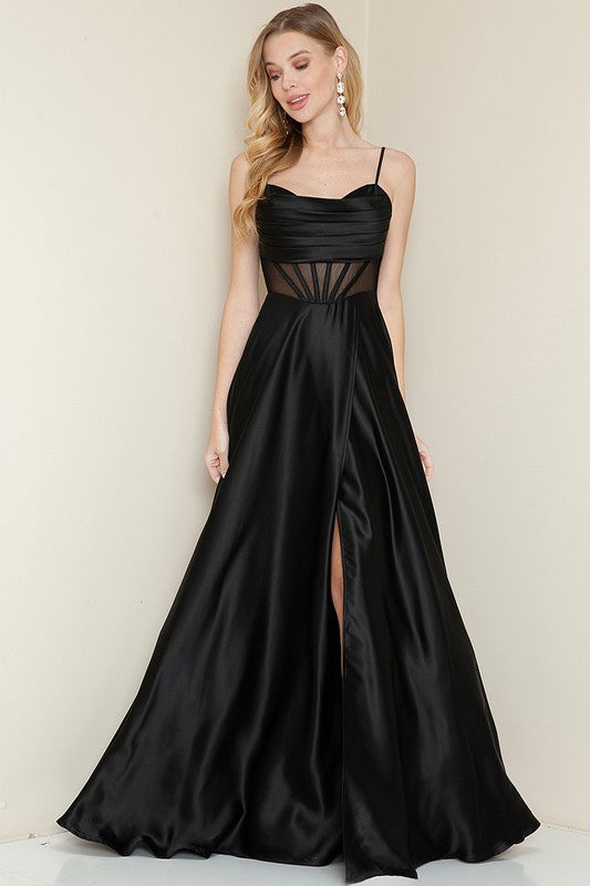 Noir Corset Satin Gown