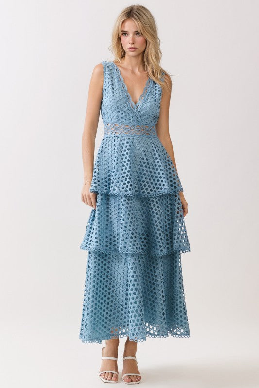 Azzurra Lace Tiered Midi Dress