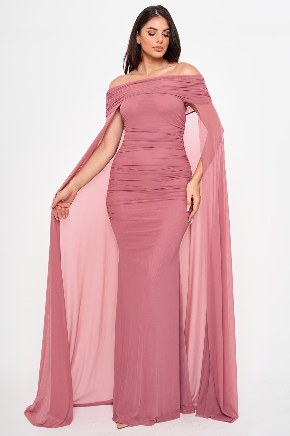 Rosé Draped Cape Gown