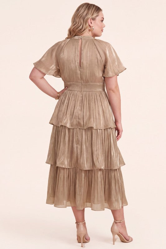 Sadia Champagne Midi Dress (Plus Size)
