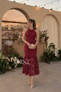 Burgundy Lace Midi Dress