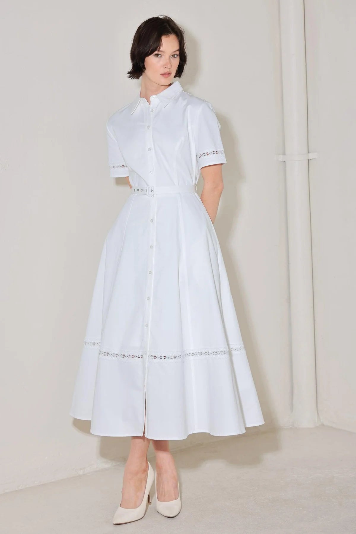 Woven Off White Midi Dress