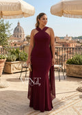 Plum Elegance Cross-Neck Mermaid Gown