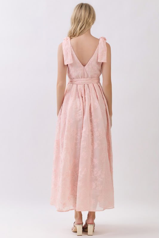 Blush Lace Bow Midi Dress