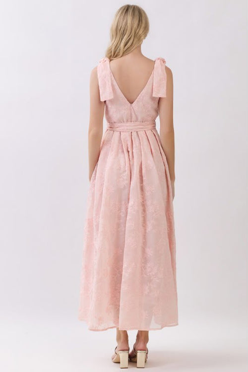 Blush Lace Bow Midi Dress