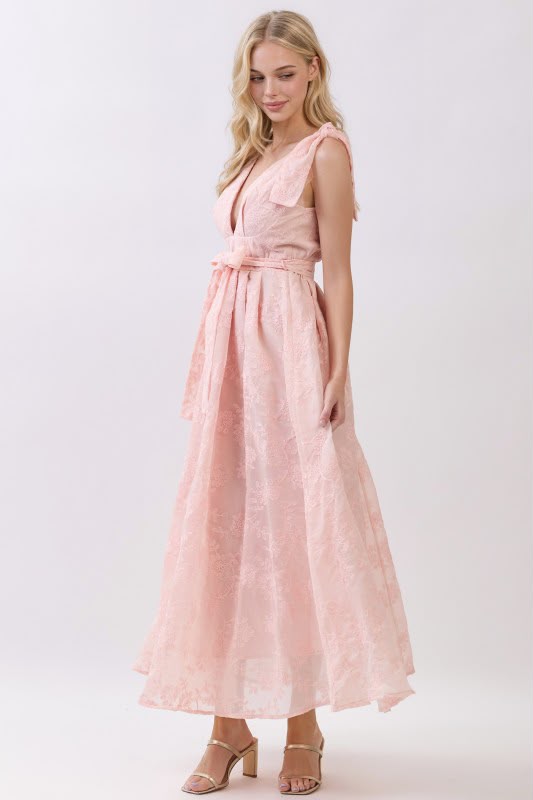 Blush Lace Bow Midi Dress