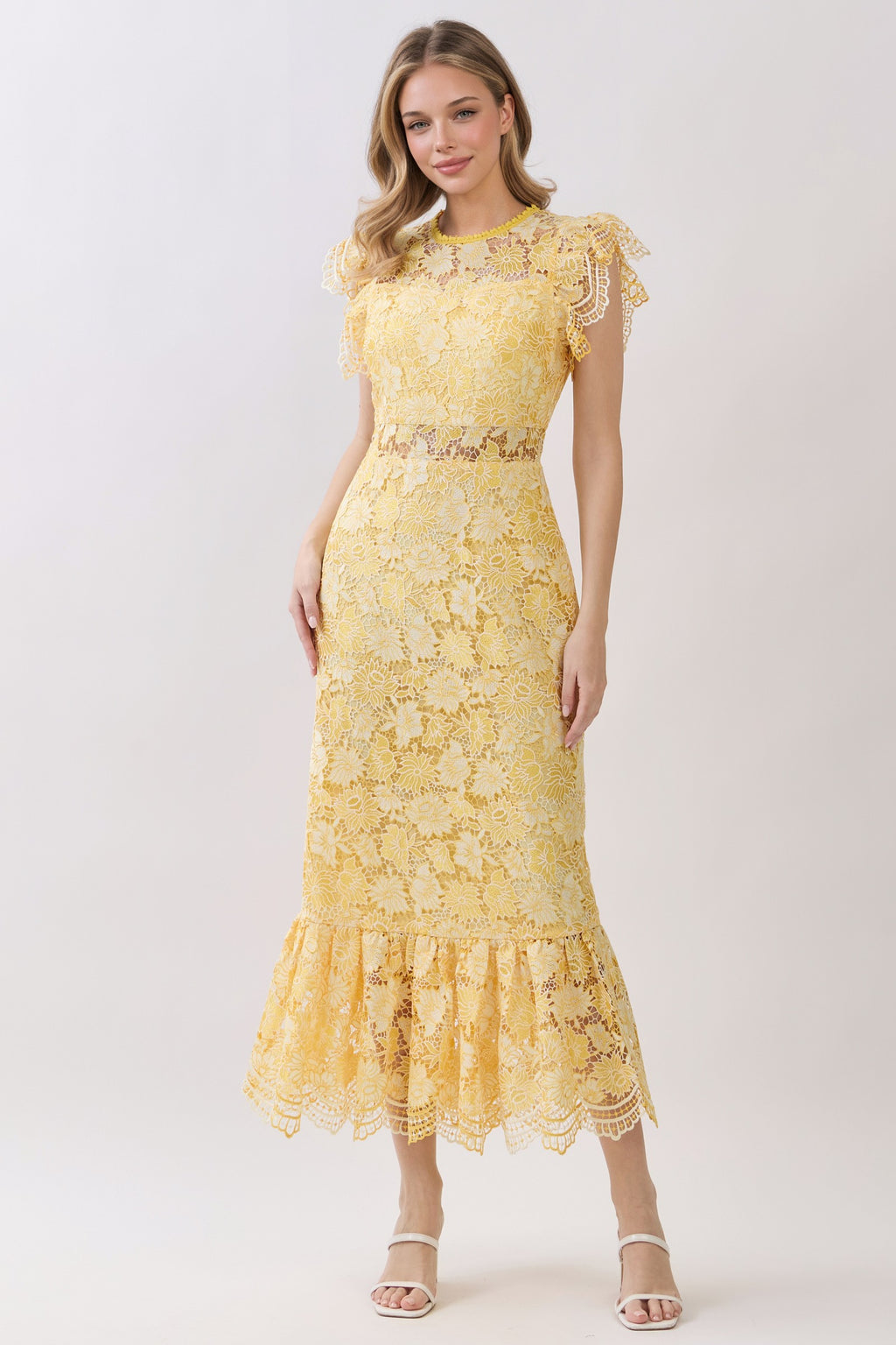 Butter Yellow Crochet Midi Dress