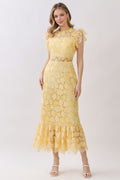 Butter Yellow Crochet Midi Dress