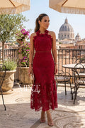 Burgundy Lace Midi Dress