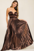 Stretch Lurex Pleated Maxi Dress