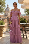 Pink Mauve Ruffled Maxi Dress