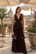 Chocolate Ruffled Maxi Dress