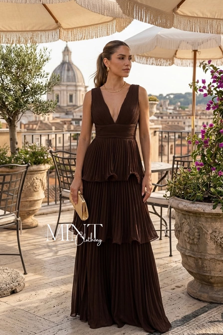 Chocolate Ruffled Maxi Dress
