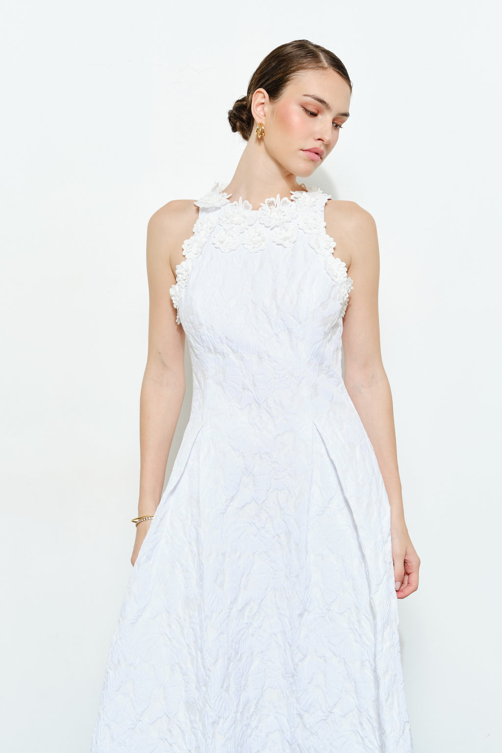Romantic Floral 3d Flower Halter Midi Dress