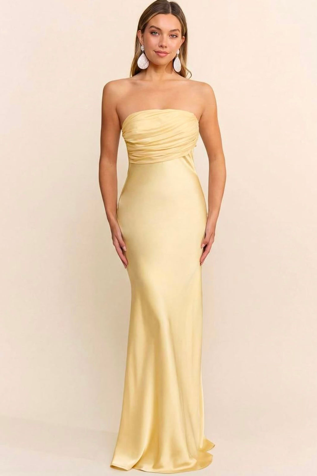 Butter Yellow Satin Maxi Dress