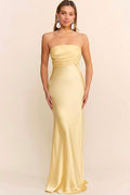 Butter Yellow Satin Maxi Dress