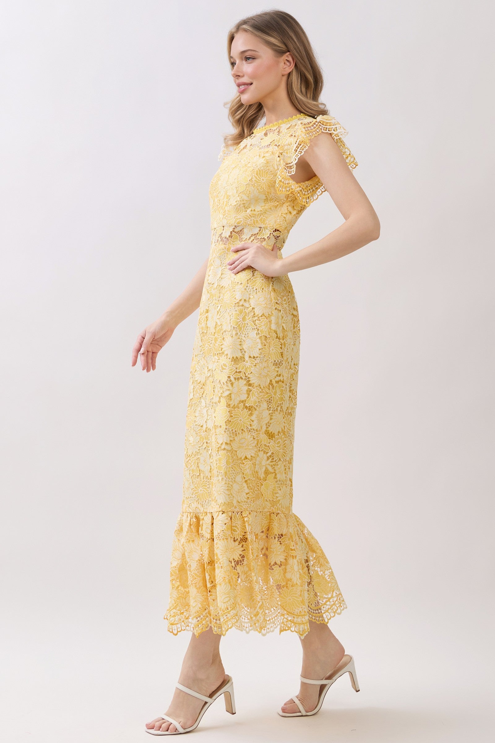 Butter Yellow Crochet Midi Dress
