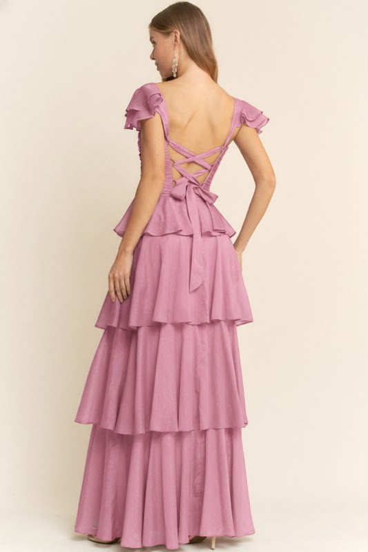 Pink Mauve Ruffled Maxi Dress