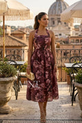 Bordeaux Bloom Halter Midi Dress