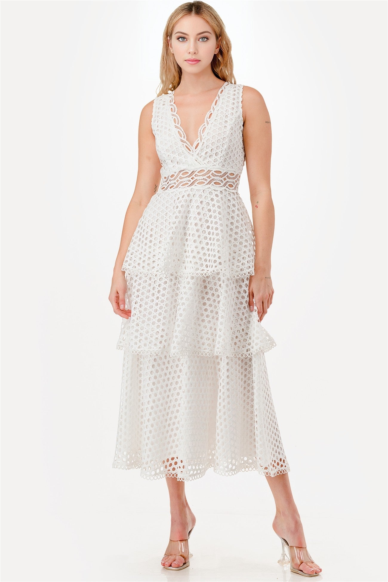 Bernice Lace Tiered Midi Dress