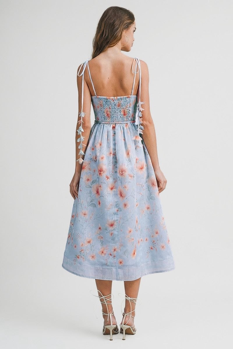 Sky Blossom Midi Dress